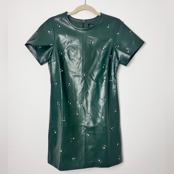 NEW J.Crew Collection Army Green Faux Leather Embellished Mini Dress Size 2 - Picture 3 of 14
